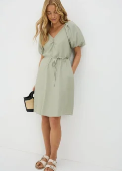 Sage Green Tie Waist Mini Dress