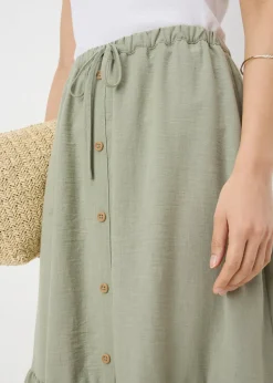 Sage Green Tiered Button Front Midaxi Skirt