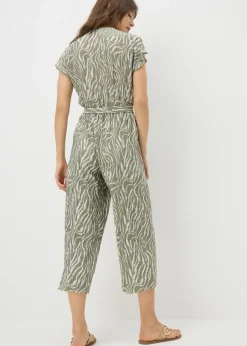 Sage Green Zebra Print Plisse Jumpsuit