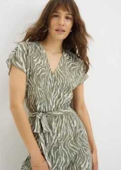 Sage Green Zebra Print Plisse Jumpsuit