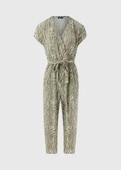 Sage Green Zebra Print Plisse Jumpsuit