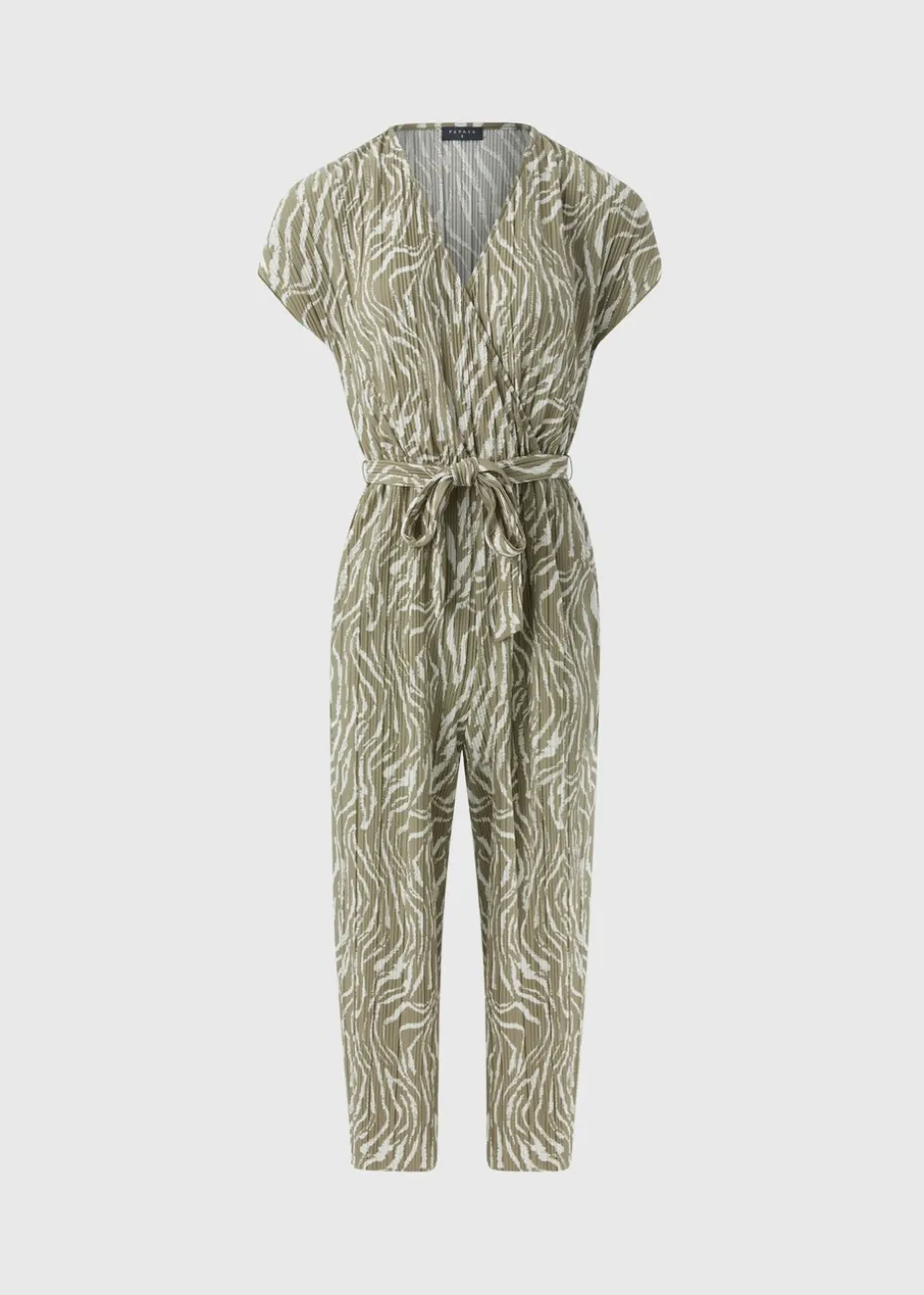 Sage Green Zebra Print Plisse Jumpsuit