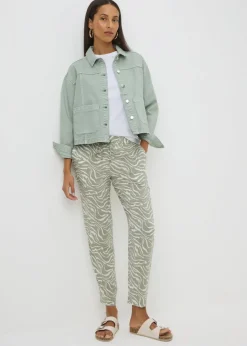 Sage Green Zebra Print Tapered Trousers