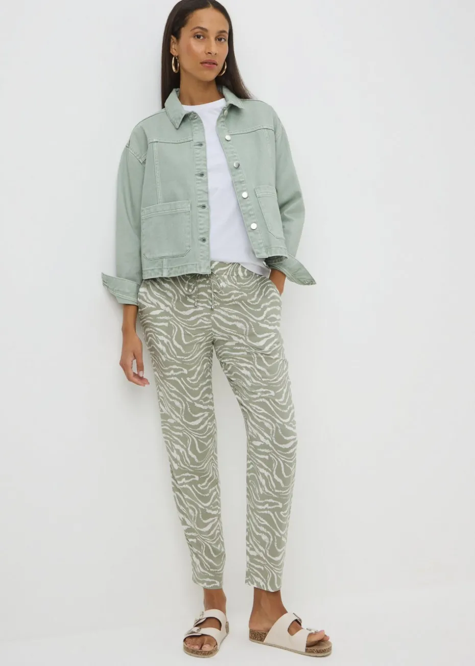 Sage Green Zebra Print Tapered Trousers