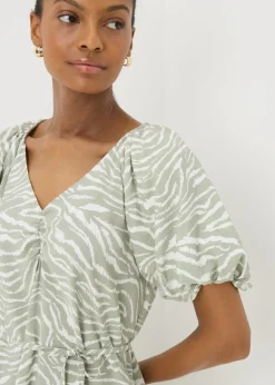 Sage Green Zebra Tie Waist Midi Dress