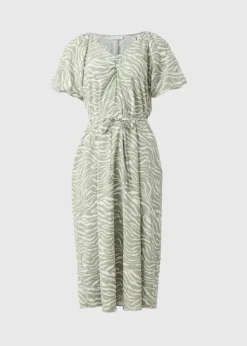 Sage Green Zebra Tie Waist Midi Dress