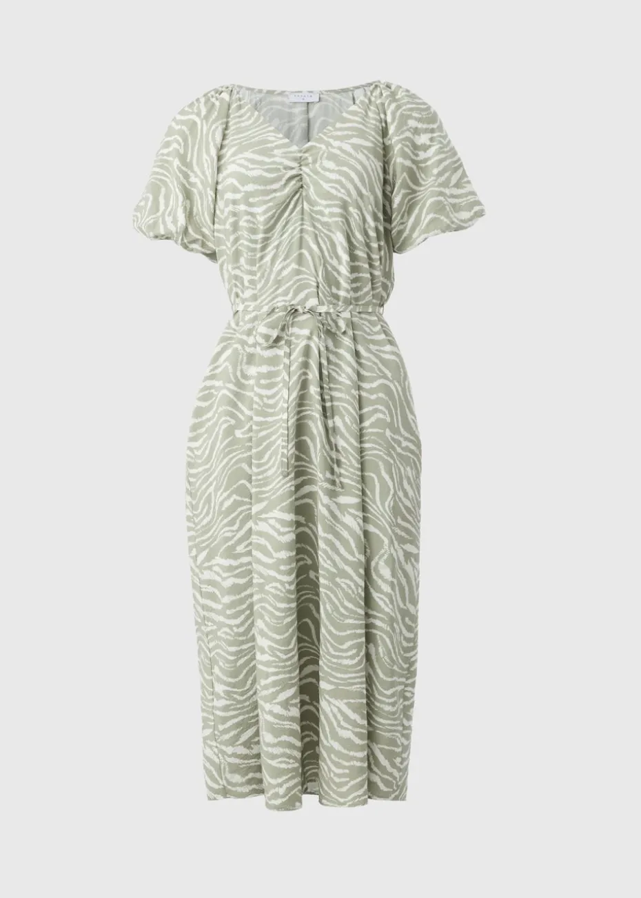 Sage Green Zebra Tie Waist Midi Dress
