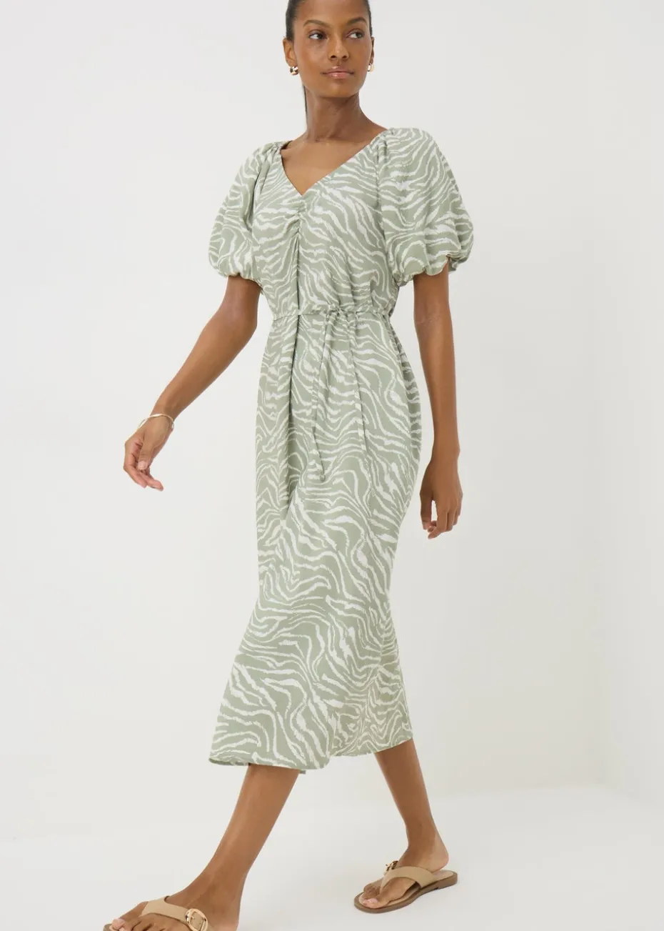 Sage Green Zebra Tie Waist Midi Dress