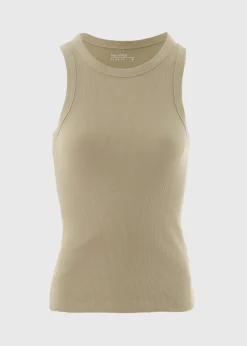 Sage Ribbed High Neck Racer Back Vest Top