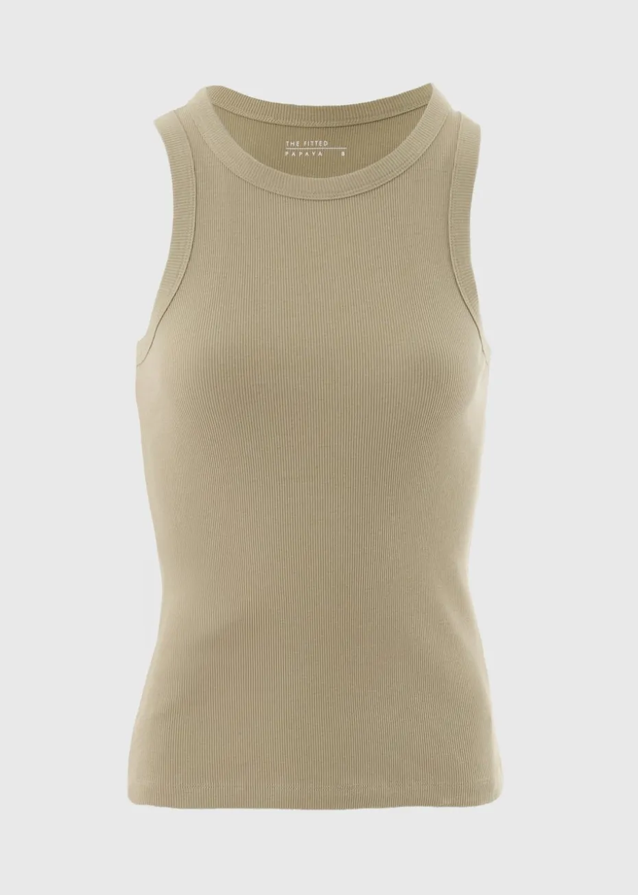Sage Ribbed High Neck Racer Back Vest Top