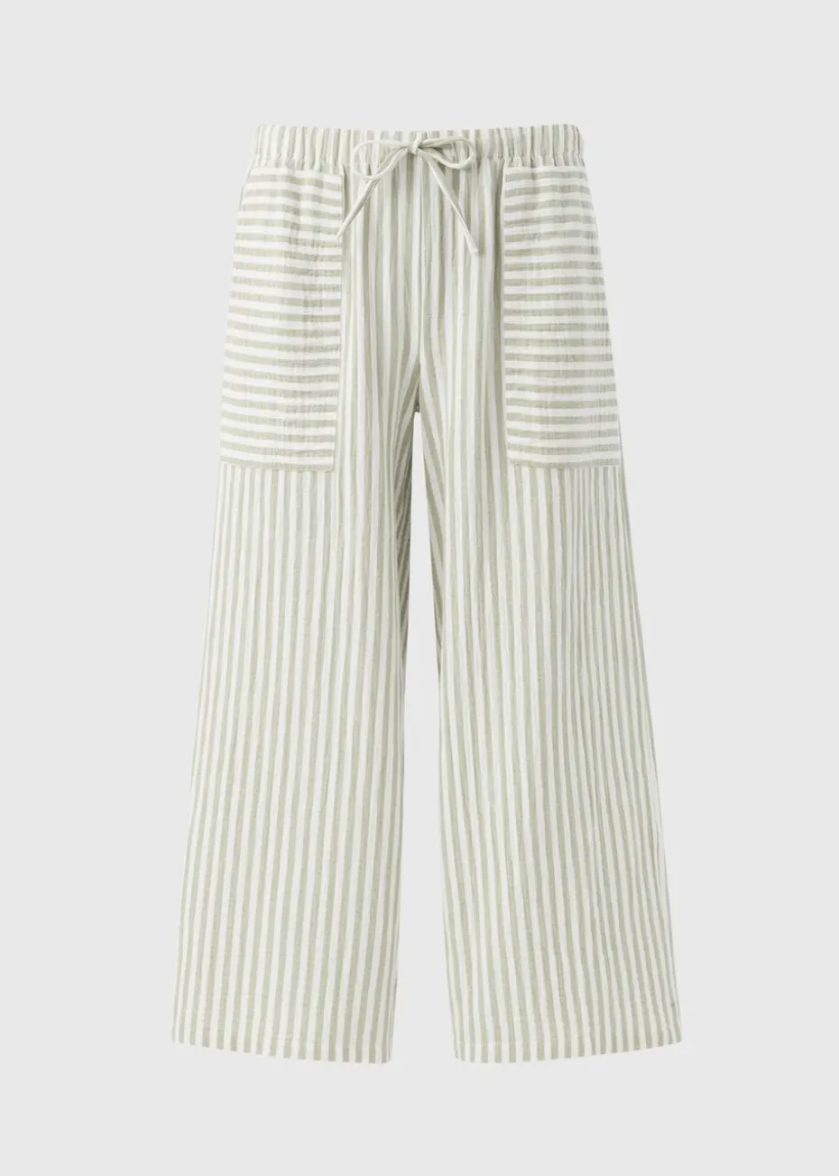 Sage Stripe Double Cloth Crop Trousers