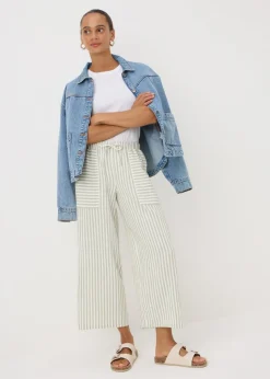 Sage Stripe Double Cloth Crop Trousers