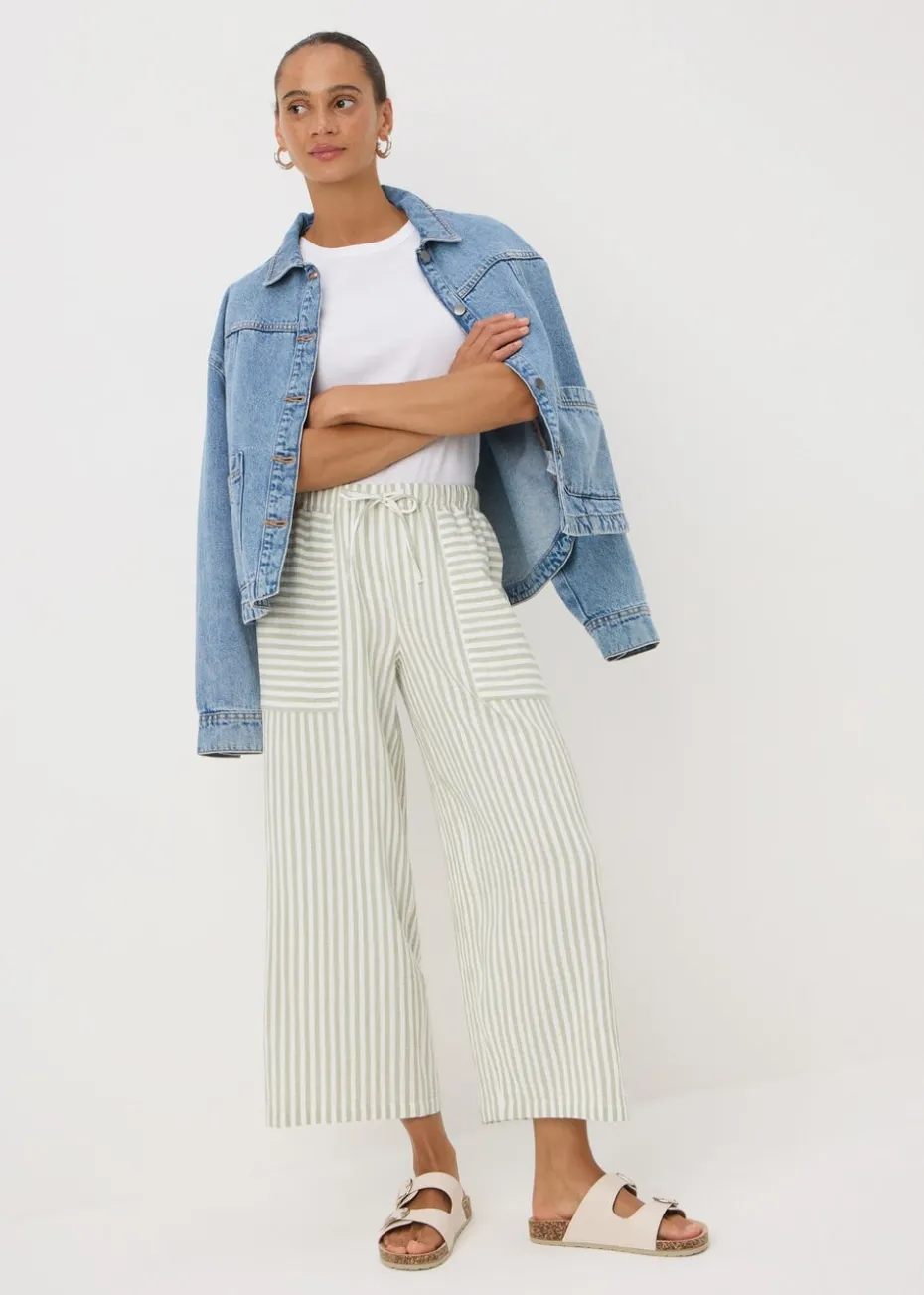 Sage Stripe Double Cloth Crop Trousers