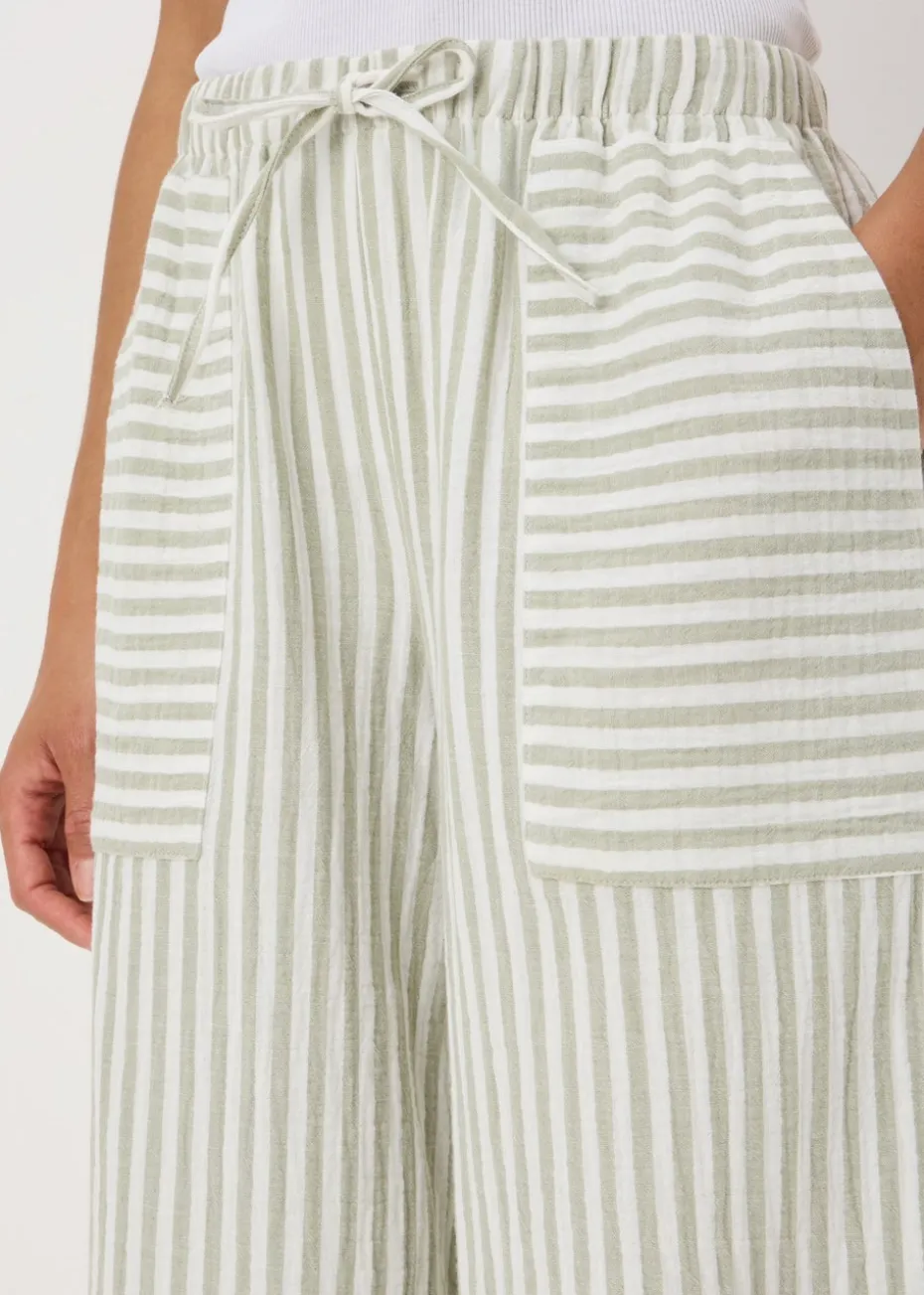 Sage Stripe Double Cloth Crop Trousers