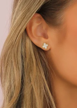 Say It With Gold & Faux Pearl Clover Earrings
