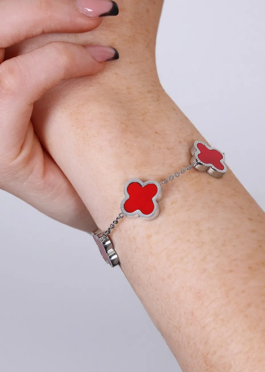 Say It With Red & Silver Teen Clover Chain Bracelet