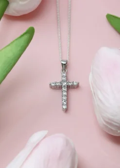 Say It With Silver Claw Set Cross Necklace