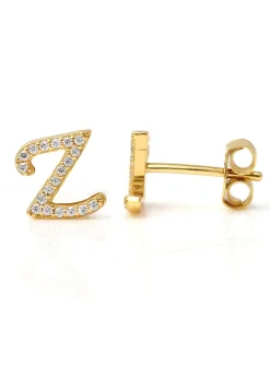 Say It With Yellow Gold Luxe CZ Initial Z Earrings