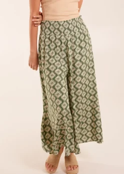Shirred Waist Wide Leg Aztec Trouser