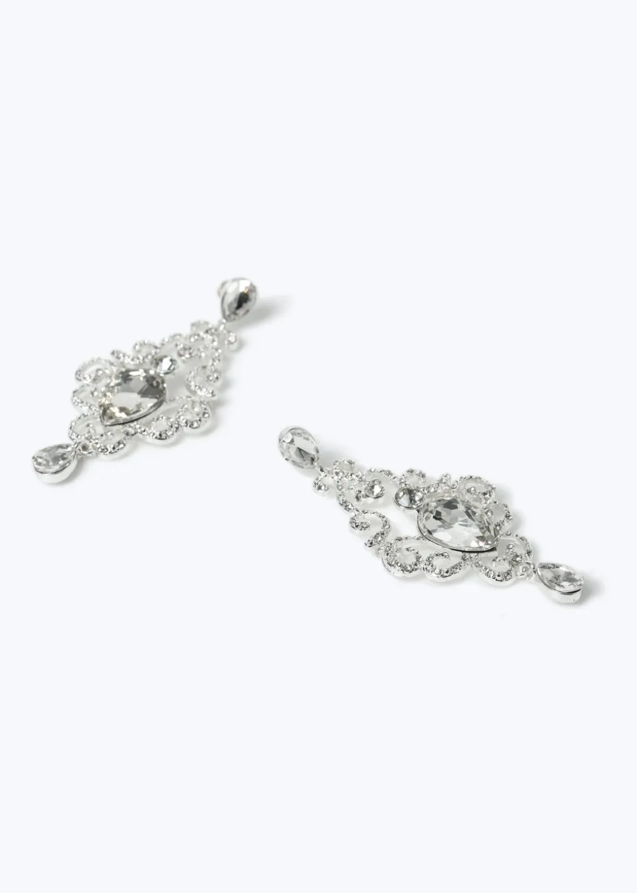 Silver Rhinestone Swirl Earrings