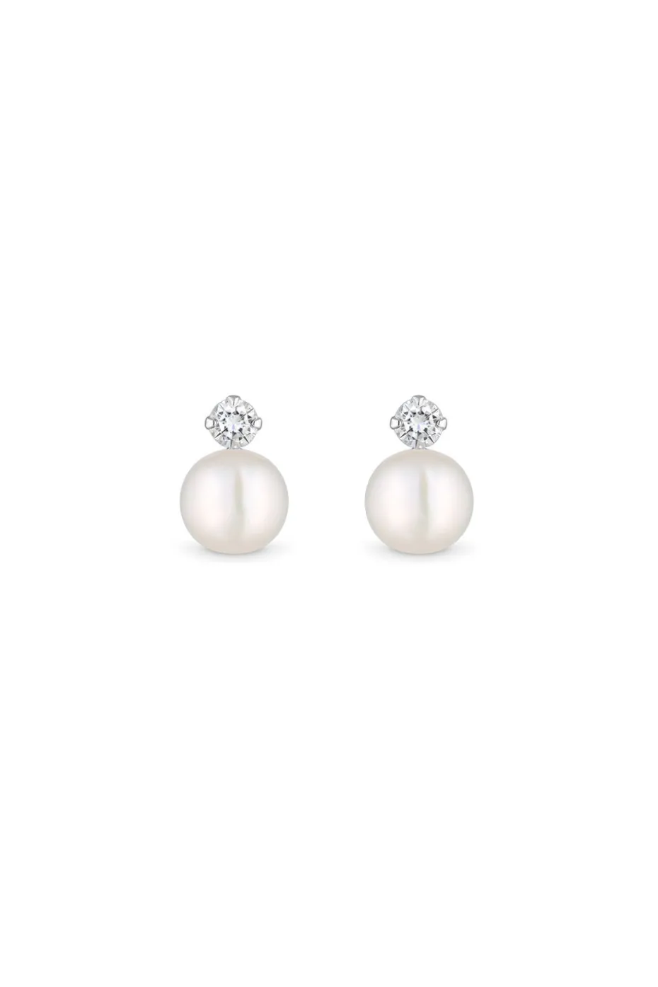 Simply Silver Recycled Sterling Silver 925 Pearl and Cubic Zirconia Stud Earrings