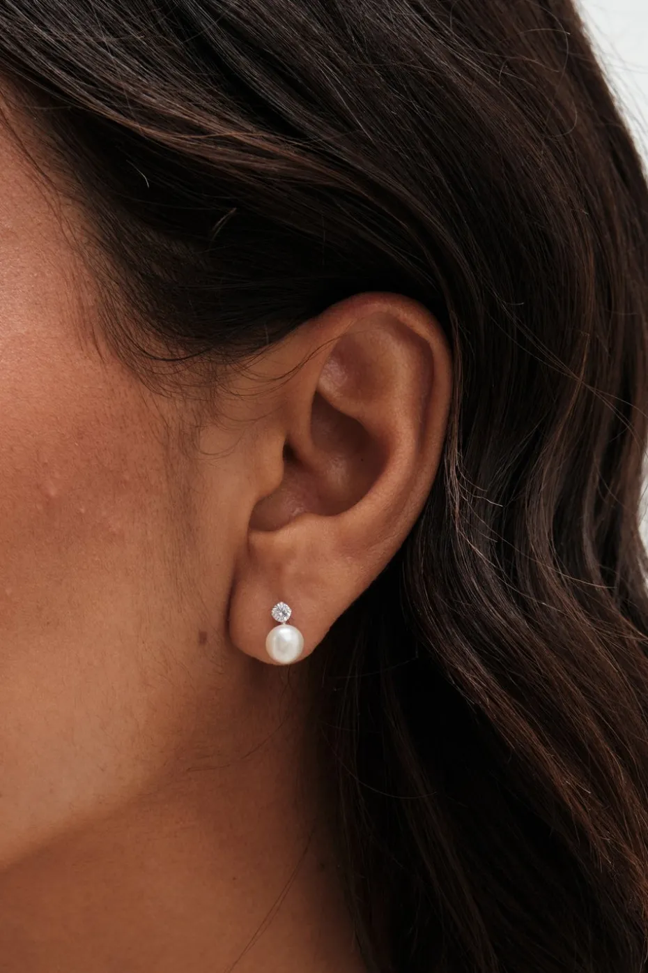 Simply Silver Recycled Sterling Silver 925 Pearl and Cubic Zirconia Stud Earrings