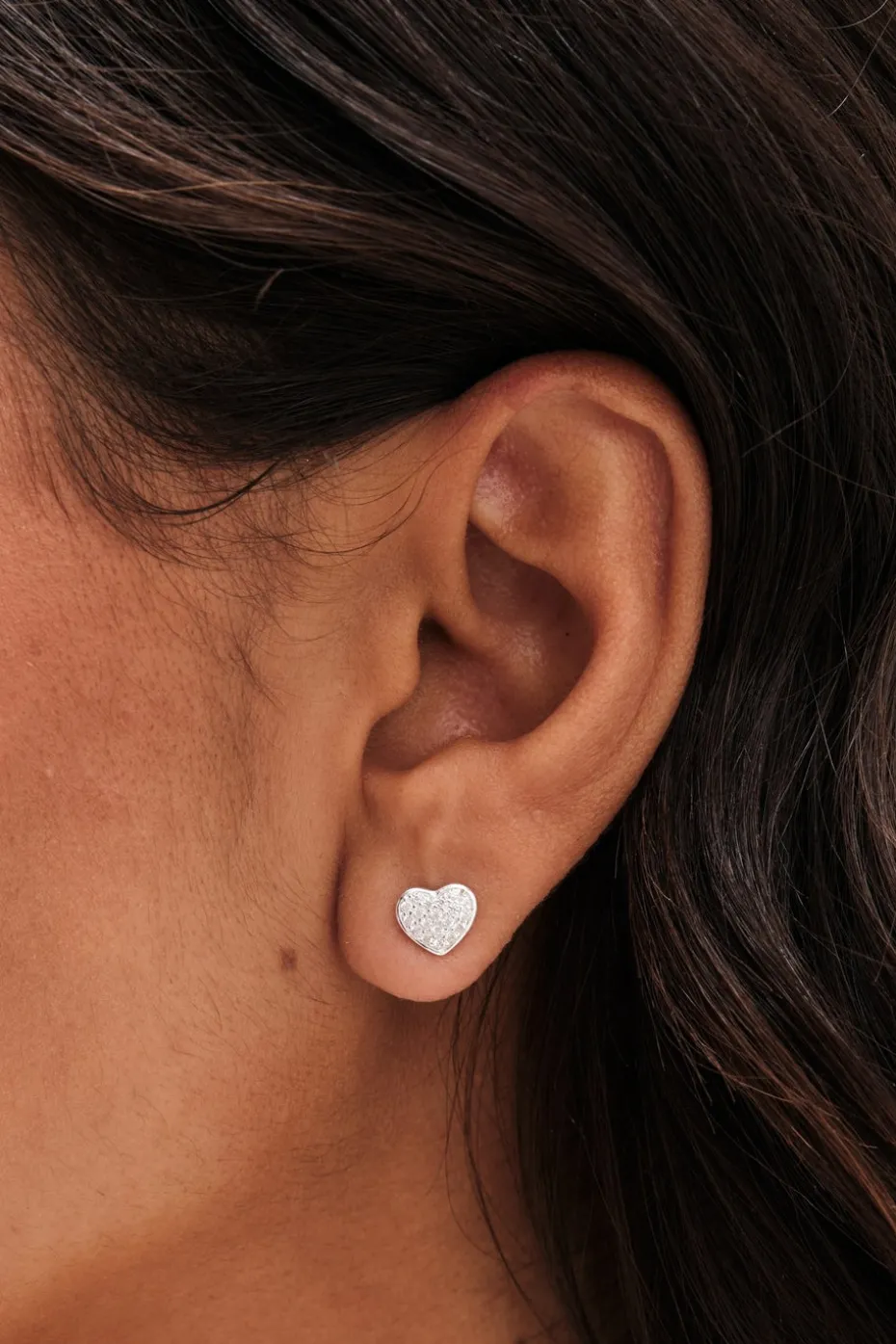 Simply Silver Sterling Silver 925 Pave Heart Stud Earrings