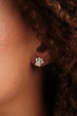 Simply Silver Sterling Silver 925 Cubic Zirconia Paw Print Stud Earrings