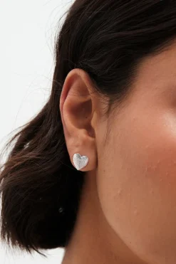 Simply Silver Sterling Silver 925 Polished Ridge Heart Stud Earrings