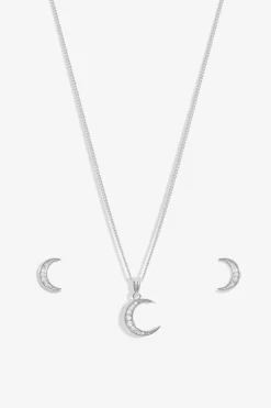 Simply Silver Sterling Silver 925 Cubic Zirconia Crescent Set - Gift Boxed