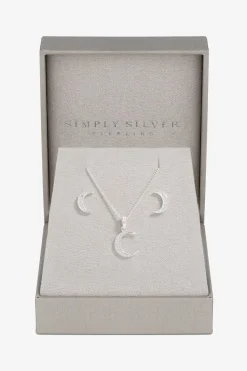 Simply Silver Sterling Silver 925 Cubic Zirconia Crescent Set - Gift Boxed