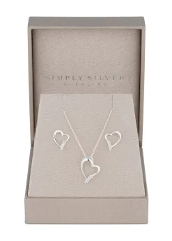Simply Silver Sterling Silver 925 Cubic Zirconia Heart Set - Gift Boxed
