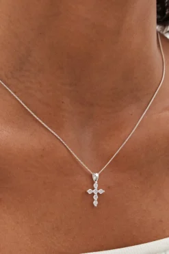 Simply Silver Sterling Silver 925 Cubic Zirconia Mini Cross Pendant