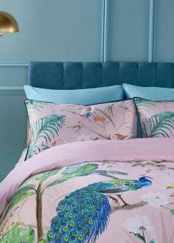 Soiree Peacock Jungle Sateen Pink Duvet Cover Set