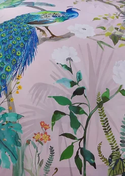Soiree Peacock Jungle Sateen Pink Duvet Cover Set