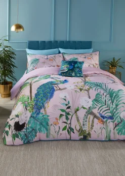 Soiree Peacock Jungle Sateen Pink Duvet Cover Set