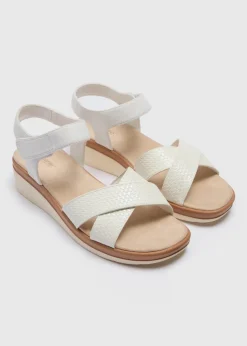 Soleflex White Embossed Wedged Sandals