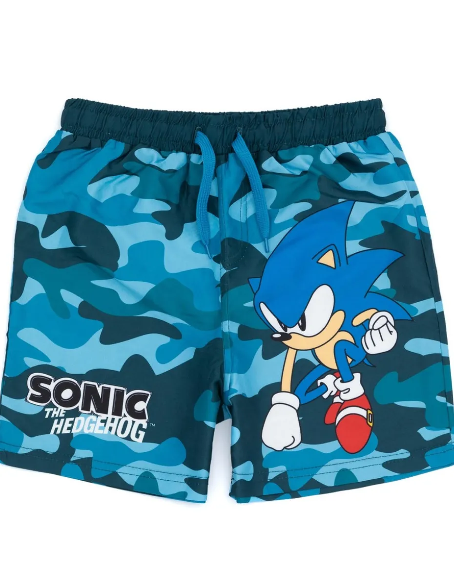 Sonic The Hedgehog Camo Kids Blue Swim Shorts (4-14 Years)