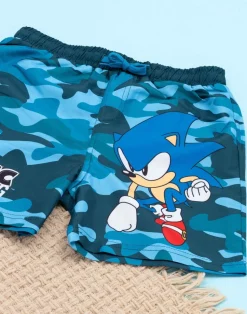 Sonic The Hedgehog Camo Kids Blue Swim Shorts (4-14 Years)