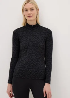 Souluxe Black Leopard Half Zip Top