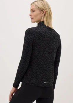 Souluxe Black Leopard Half Zip Top