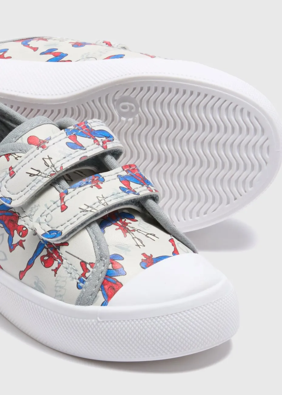 Spiderman Kids Grey Double Strap Trainers (Younger 4-12)