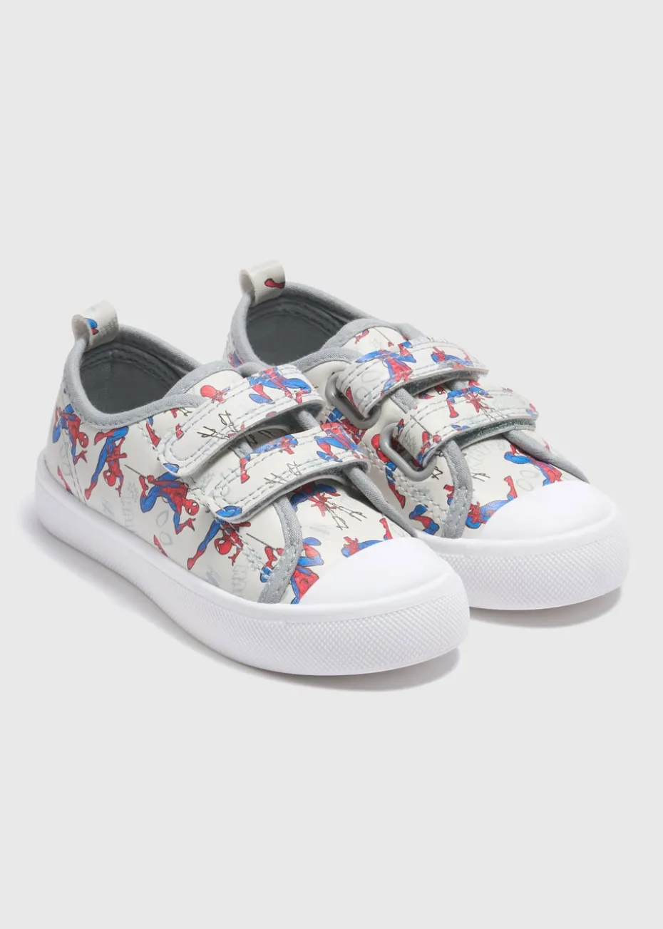 Spiderman Kids Grey Double Strap Trainers (Younger 4-12)