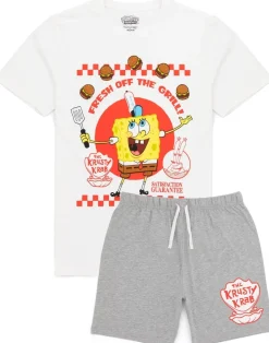 SpongeBob SquarePants White & Grey Fresh Off The Grill Shortie Pyjamas