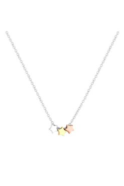 Sterling Silver 925 Tri-Tone Triple Star Necklace - Gift Boxed