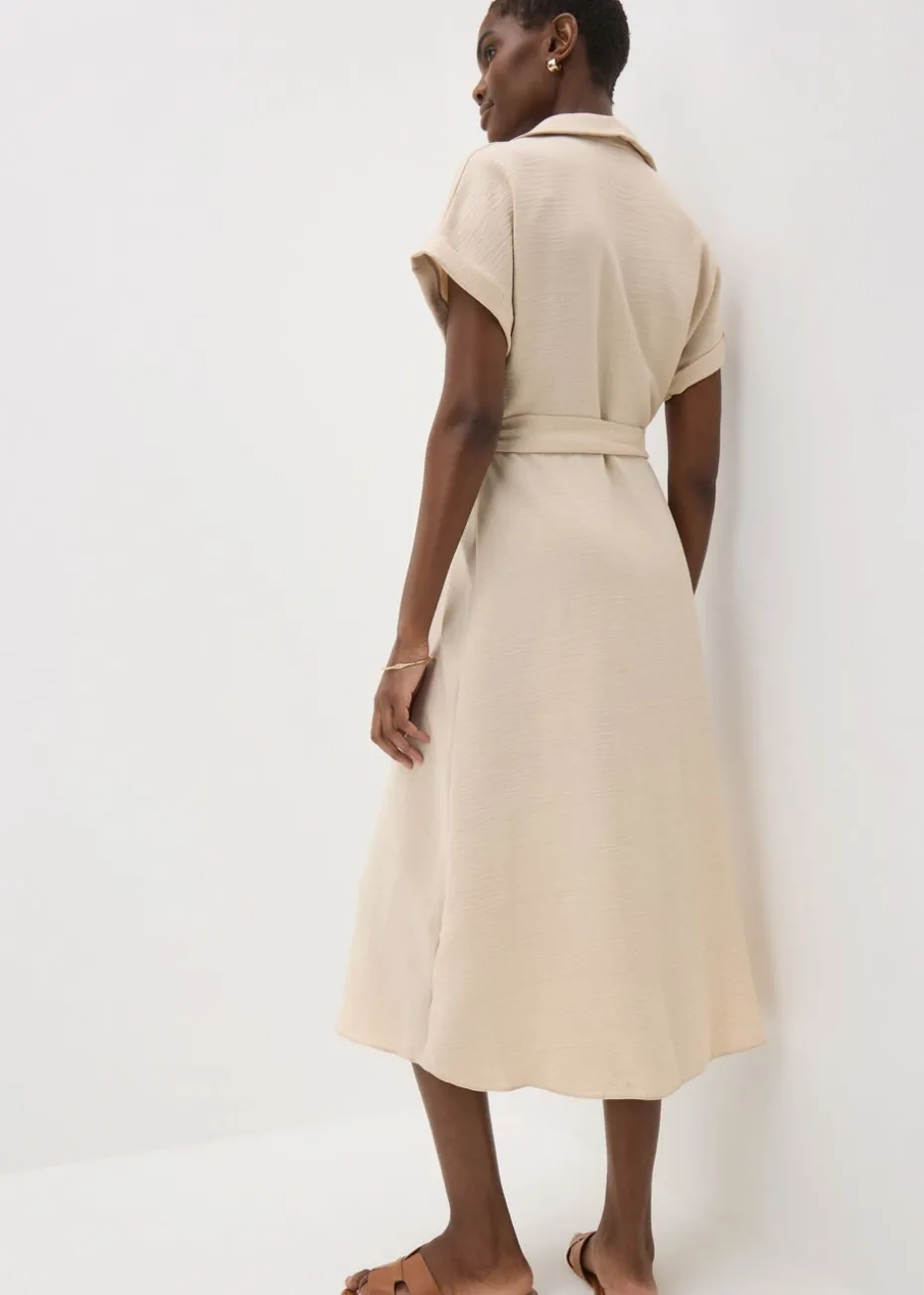 Stone Buckle Shirt Midi Dress