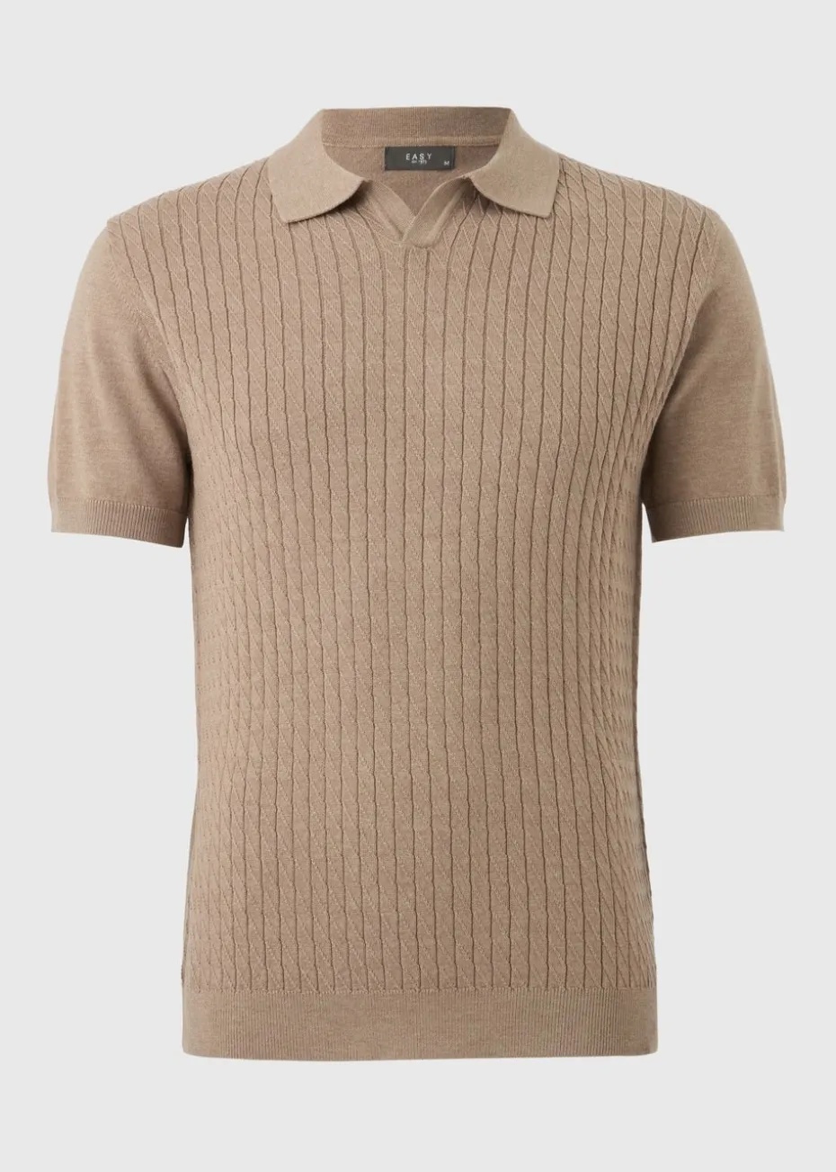 Stone Cable Knit Smart Polo Shirt