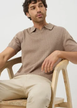 Stone Cable Knit Smart Polo Shirt