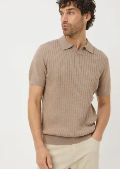 Stone Cable Knit Smart Polo Shirt