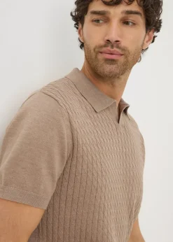Stone Cable Knit Smart Polo Shirt